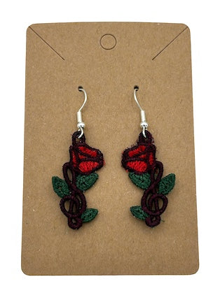 Treble Clef with Rose Earrings