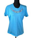 Women's T-shirt with embroidered celtic maple leaf neckline