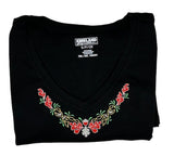 Women's V-neck T-shirt with embroidered celtic oak neckline