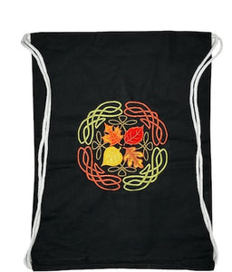 Celtic Leaves Embroidered Canvas Drawstring Gym Bag
