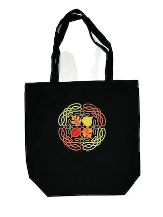Celtic Leaves Embroidered Canvas Tote Bag