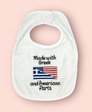 Made with Greek and American Parts Baby Bib