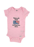 Made with Greek and American Parts Onesie