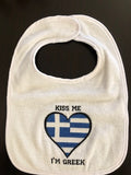 Kiss Me I'm Greek Embroidered Baby Bib