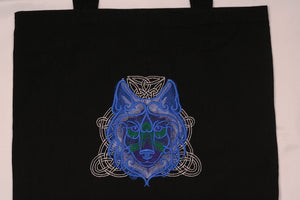 Celtic Wolf Embroidered Canvas Tote Bag