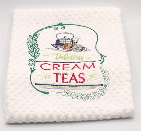 Cream Tea Embroidered Tea Towel/Kitchen Towel/Dish Towel