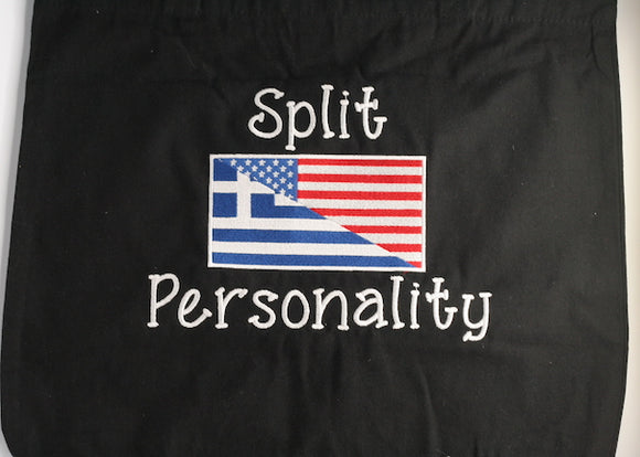 Split Personality Greek-American Embroidered Canvas Tote Bag