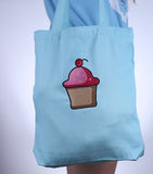 Cupcake Embroidered Canvas Tote Bag