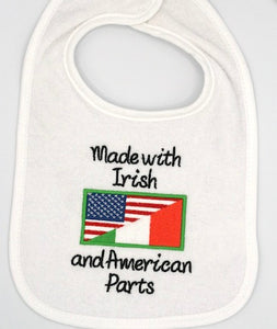 Made with Irish and American Parts Embroidered Baby Bib