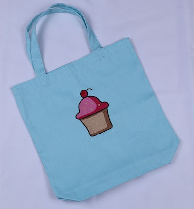 Cupcake Embroidered Canvas Tote Bag