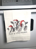 Moo-y Christmas Embroidered Tea Towel/Kitchen Towel/Dish Towel