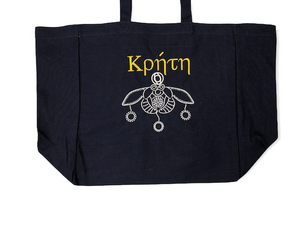 Minoan Bee Embroidered Tote Bag