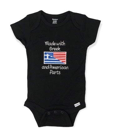 Made with Greek and American Parts Onesie