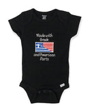 Made with Greek and American Parts Embroidered Onesie
