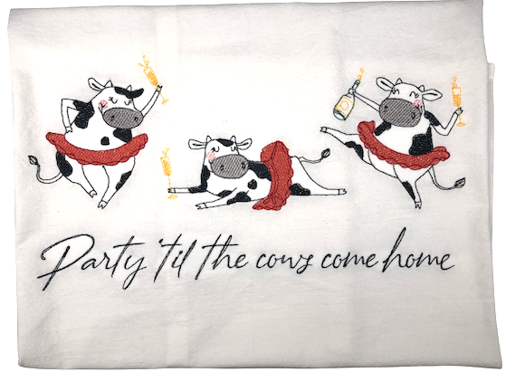 Party til the Cows Come Home Tea Towel