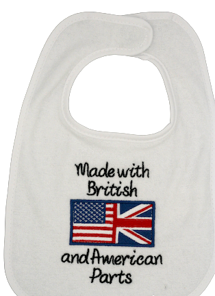 Made with British and American Parts Embroidered Baby Bib