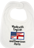 Made with English and American Parts Embroidered Baby Bib