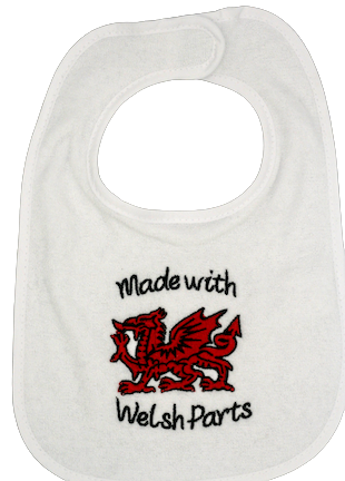 Made with Welsh Parts Embroidered Baby Bib