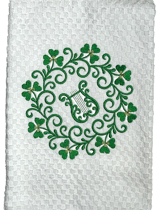 St Patrick's Day Circle Embroidered Tea Towel/Kitchen Towel/Dish Towel